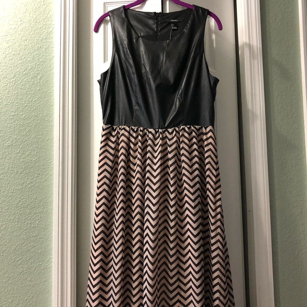 Black and White Chevron Faux Leather Maxi Dress